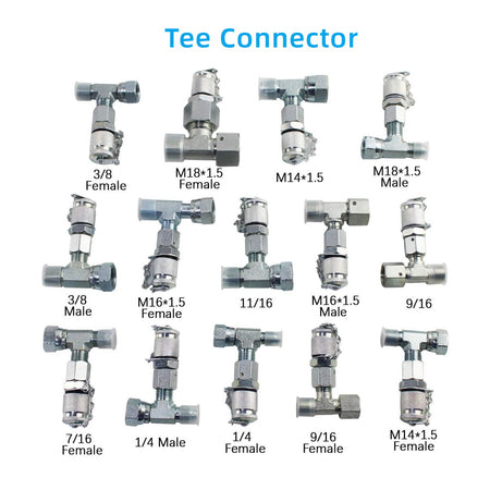 14PCS Tee Fittings Adapter Connector Set for Hydraulic Pressure Gauge Test Kit - Sinocmp