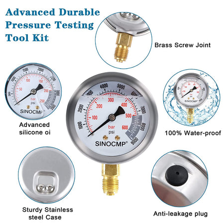 Hydraulic Pressure Test Kit 3 gauges 25/40/60Mpa - Sinocmp