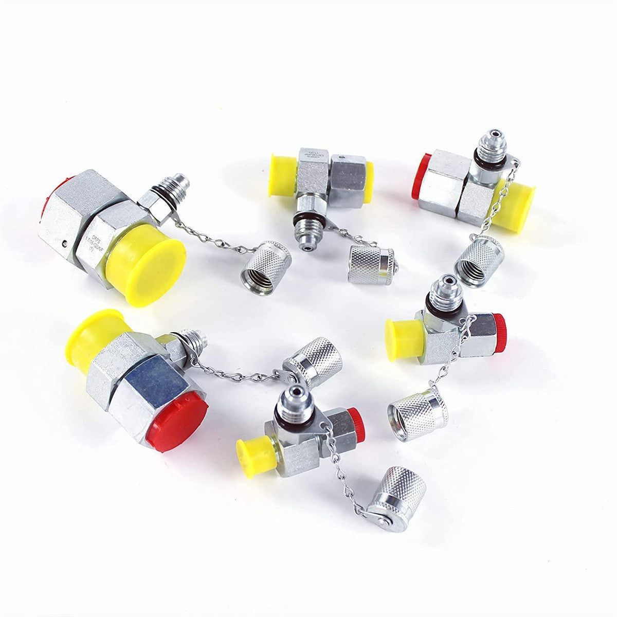 6PCS ORFS Hydraulic Swivel Run Tees, Test Coupling Set Tee Connector for Excavator - Sinocmp