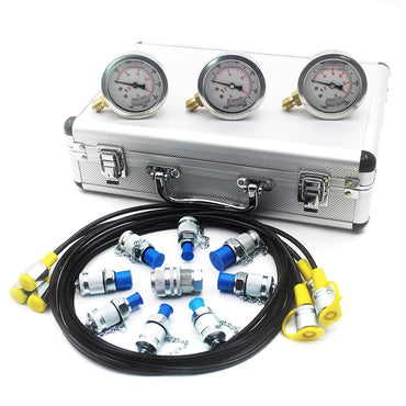 3 Gauges 11 Couplings 3 Test Hoses 1 Aluminum Case 25/40/60Mpa Silver Hydraulic Pressure Test Kit