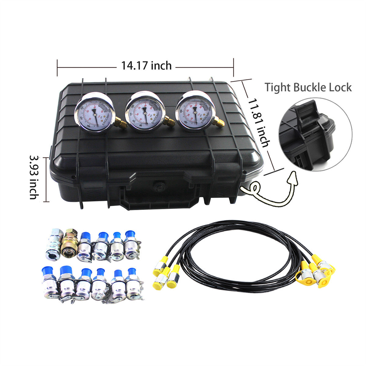 Hydraulic Pressure Test Kit 3 Gauges 25/40/60Mpa 12 Couplings for Excavators - Sinocmp