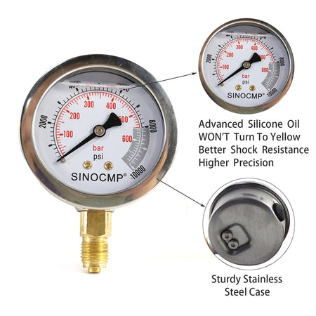 Hydraulic Pressure Test Kit 3 Gauges 25/40/60Mpa 12 Couplings for Excavators - Sinocmp