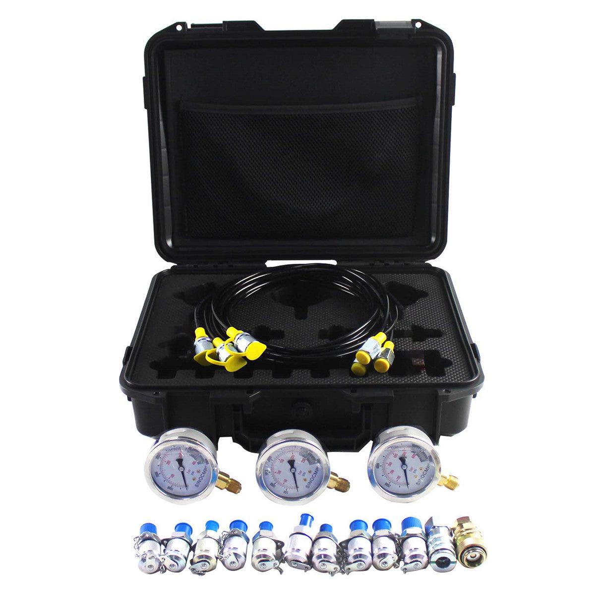 Hydraulic Pressure Test Kit 3 Gauges 25/40/60Mpa 12 Couplings for Excavators - Sinocmp