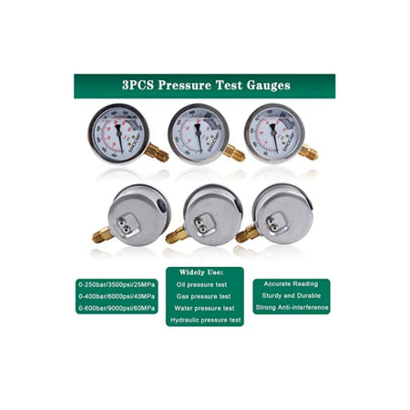 Hydraulic Pressure Test Kit 3 Gauges 25/40/60Mpa - Sinocmp