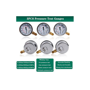 3 Pressure Gauge 6 Test Coupling 3 Test Hose 1 Storage Case Upgraded Version Hydraulic Pressure Gauge Kit for SINOCMP