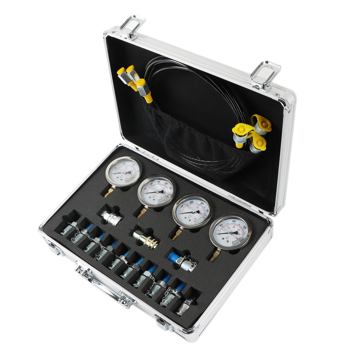 SINOCMP Hydraulic Pressure Test Kit 100/250/400/600 Bar 14 Couplings 4 Gauges for Construction Machinery - Sinocmp