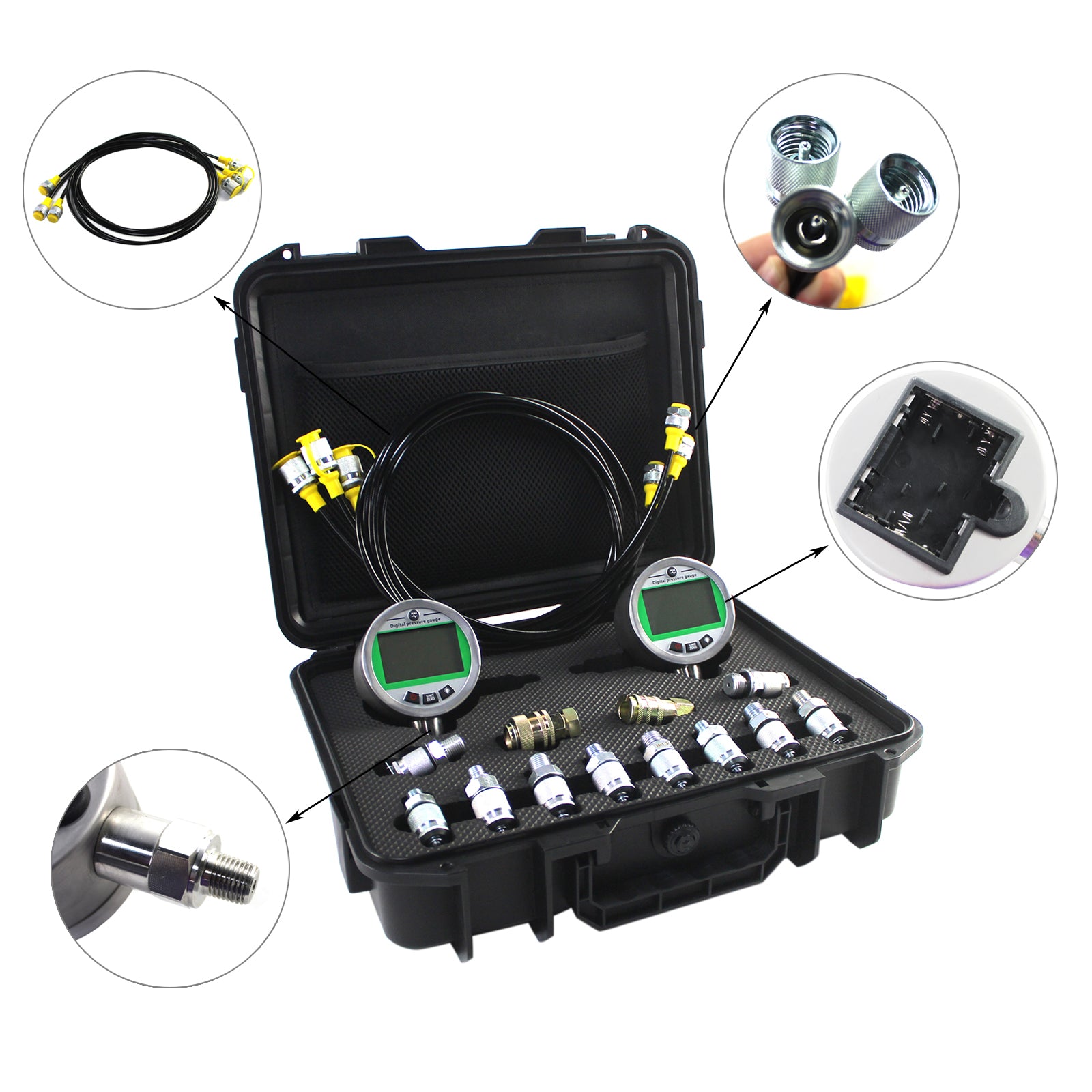 Digital Hydraulic Pressure Test Kit 2 Gauges 80MPA*2 - Sinocmp