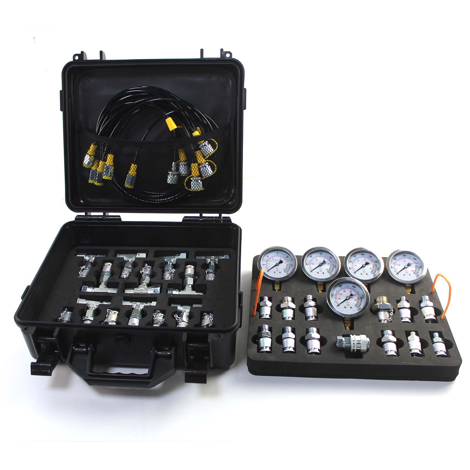 5 Gauges Double Layer Hydraulic Pressure Test Kit 13 Coupling 14 Tee Fittings Free Shipping