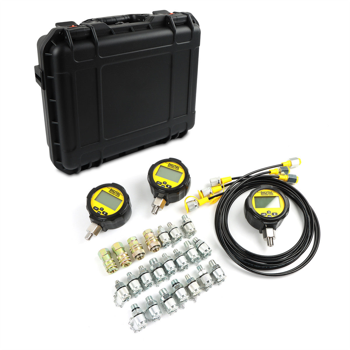 SINOCMP Digital Hydraulic Pressure Test Kit 70Mpa*2Gauge 16Mpa*1Gauge 22 Test Couplings 3 Test Hoses for Caterpillar John Deere Excavator Construction Machinery - Sinocmp