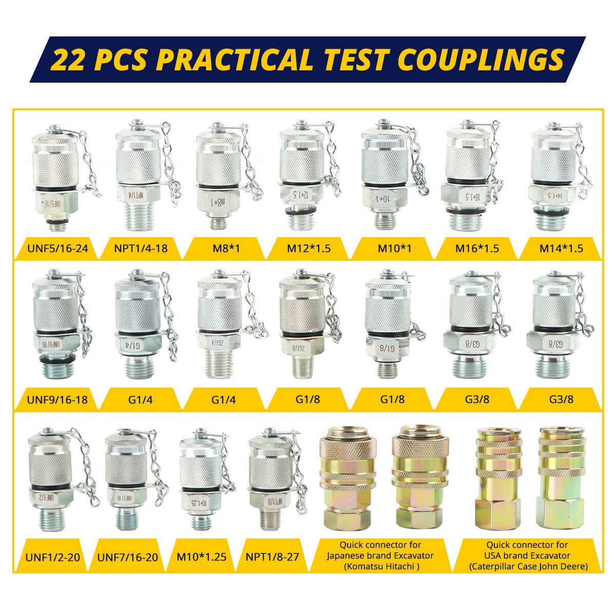 SINOCMP Digital Hydraulic Pressure Test Kit 70Mpa*2Gauge 16Mpa*1Gauge 22 Test Couplings 3 Test Hoses for Caterpillar John Deere Excavator Construction Machinery - Sinocmp