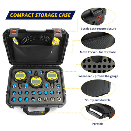 SINOCMP Digital Hydraulic Pressure Test Kit 70Mpa*2Gauge 16Mpa*1Gauge 22 Test Couplings 3 Test Hoses for Caterpillar John Deere Excavator Construction Machinery - Sinocmp