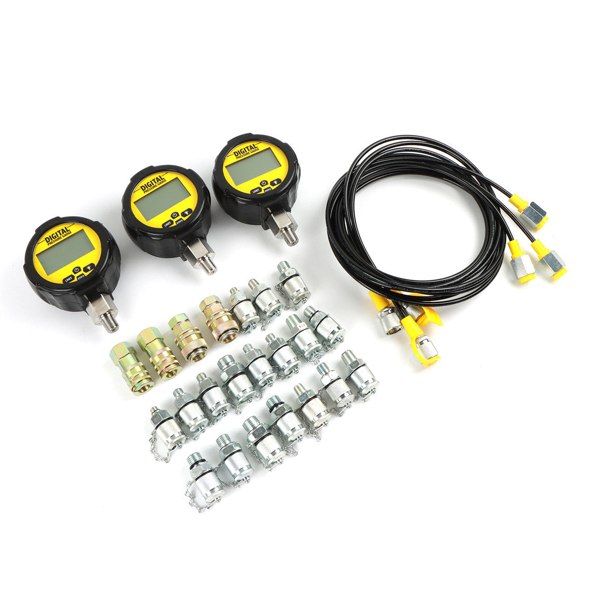 SINOCMP Digital Hydraulic Pressure Test Kit 70Mpa*2Gauge 16Mpa*1Gauge 22 Test Couplings 3 Test Hoses for Caterpillar John Deere Excavator Construction Machinery - Sinocmp