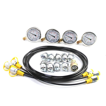4 Gauges 3 Tyres d'essai 100/250/400/600 BAR 10 RAPLIGHTS 1 CAS D'ALUMINUM MOTE DE TEST PRESSION HYDRAULIQUE POUR MACHINEUR DE CONSTRUCTION