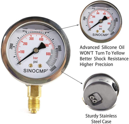 Hydraulic Test 4 Gauges Kits with 100/250/400/600 Bar - Sinocmp