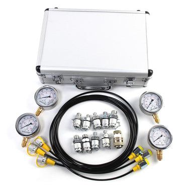 4 Gauges 3 Tyres d'essai 100/250/400/600 BAR 10 RAPLIGHTS 1 CAS D'ALUMINUM MOTE DE TEST PRESSION HYDRAULIQUE POUR MACHINEUR DE CONSTRUCTION