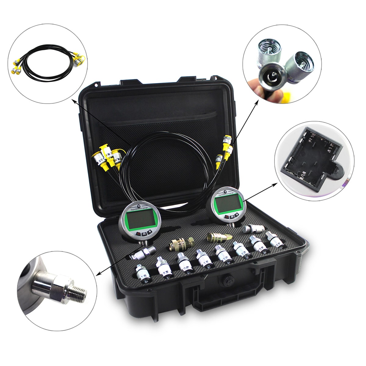 Hydraulic Digital Pressure Test Kit 2 Gauges 70MPA*2 - Sinocmp