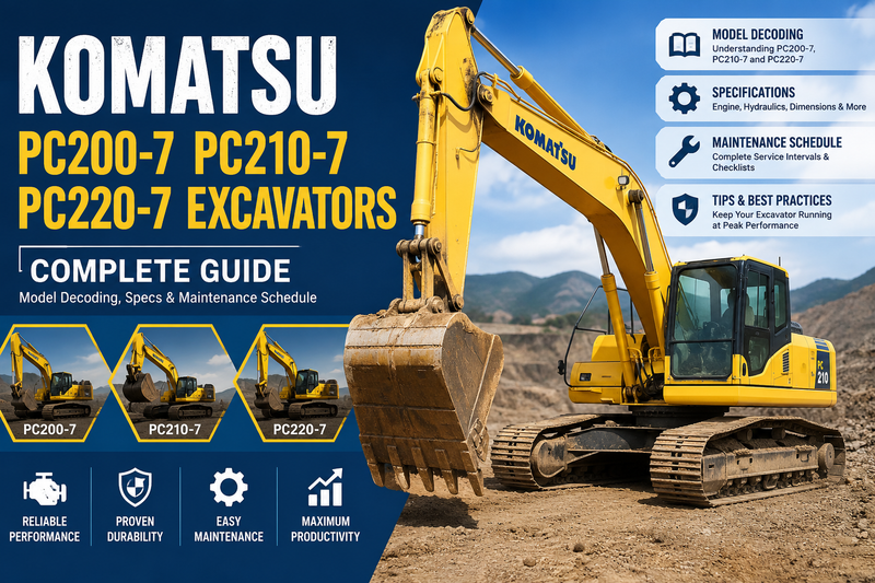 Komatsu PC200-7 PC210-7 and PC220-7 Excavators Complete Guide: Model Decoding, Specs & Maintenance Schedule