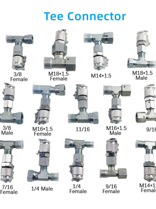 SINOCMP® 14PCS Tee Fittings Adapter Connector Set for Hydraulic Pressure Gauge Test Kit