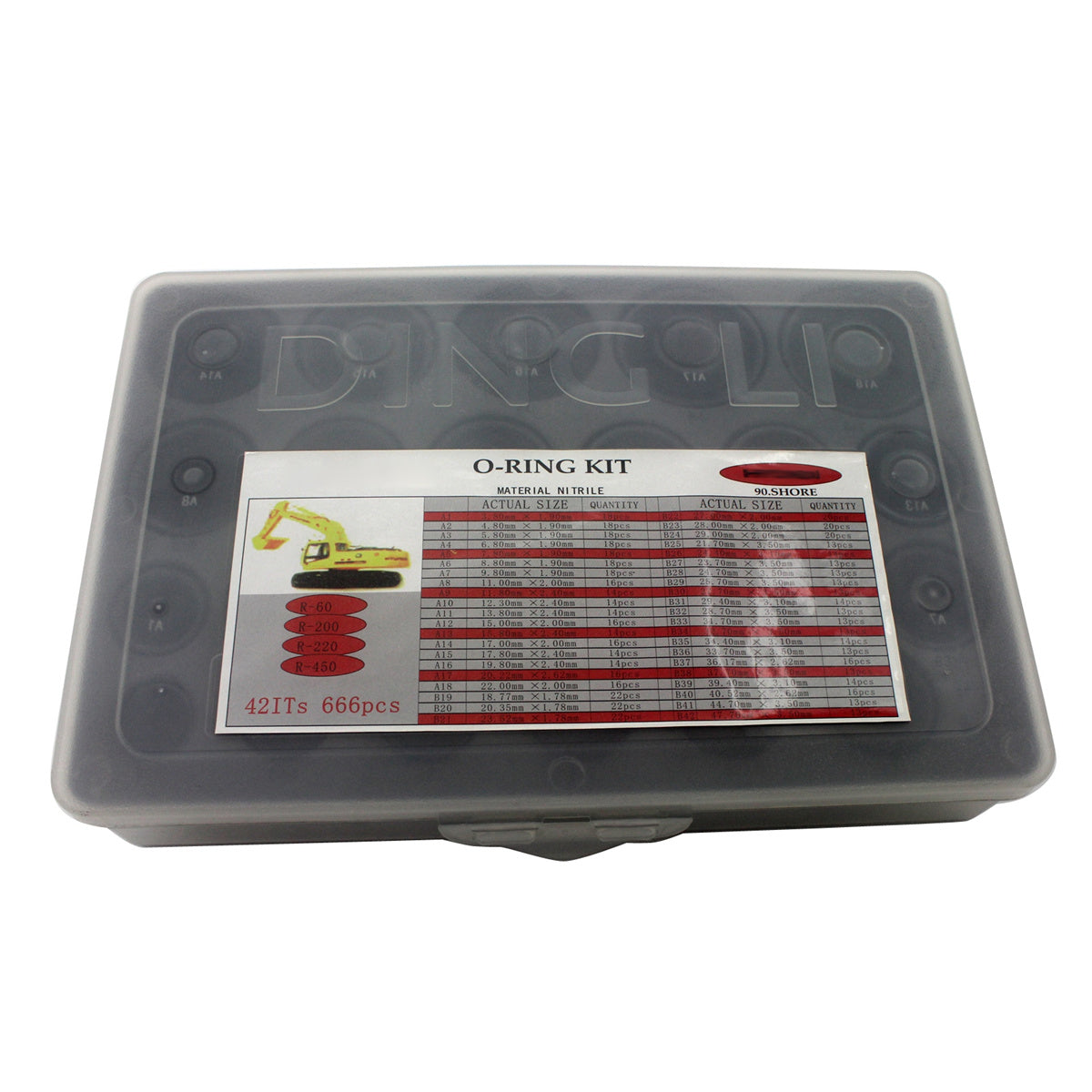 O-Ring Kit 666PCS 42Sizes for Hyundai R-60 R-200 R-220 R-450 Excavator