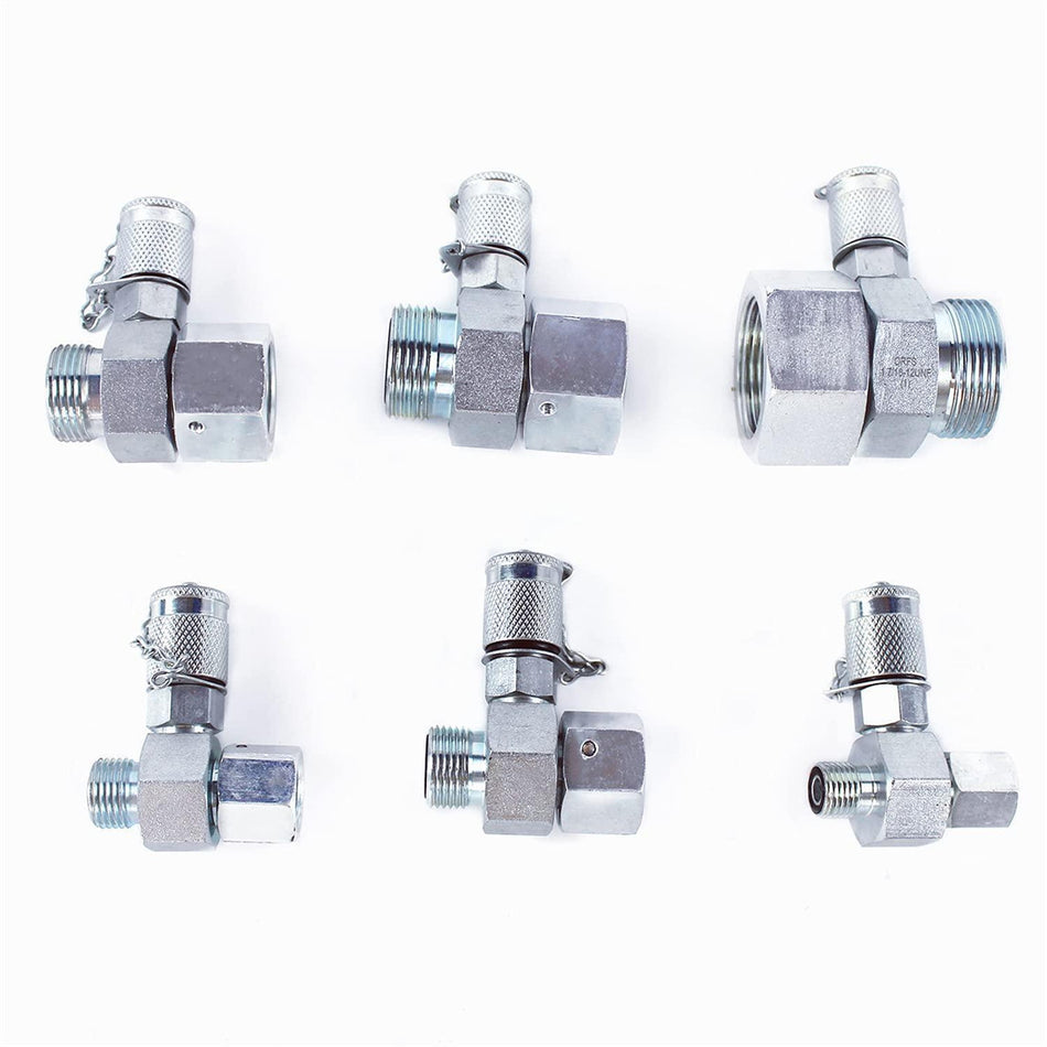 6PCS ORFS Hydraulic Swivel Run Tees, Test Coupling Set Tee Connector for Excavator - Sinocmp