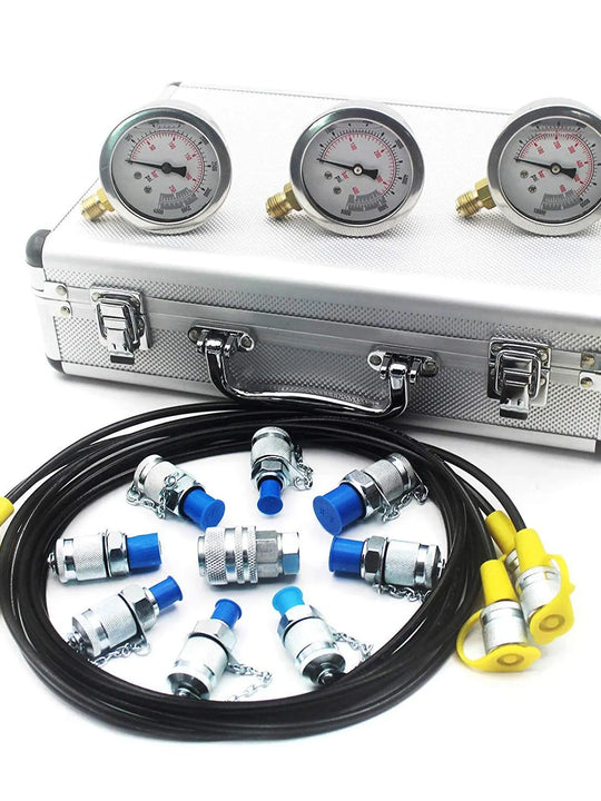 3 Gauges 11 Couplings 3 Test Hoses 1 Aluminum Case 25/40/60Mpa Silver Hydraulic Pressure Test Kit