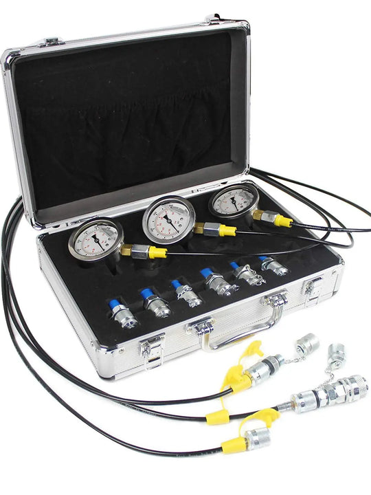 3 Gauges 11 Couplings 3 Test Hoses 1 Aluminum Case 25/40/60Mpa Silver Hydraulic Pressure Test Kit