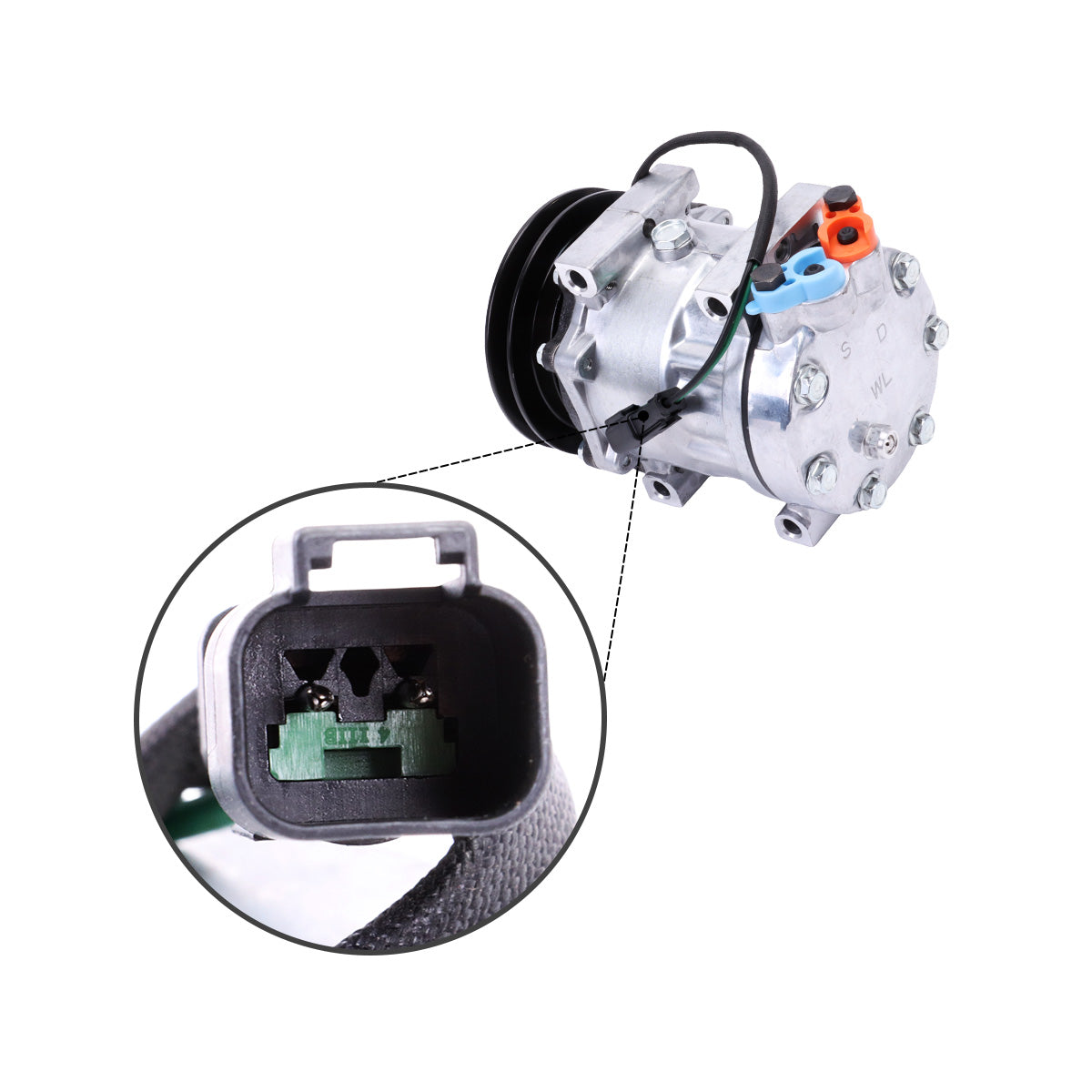 Compresor de A/C 1PK 24V 259-7245 CA2597245 189-2746 para Carterpillar CAT 308D 314DCR - Detalle del enchufe