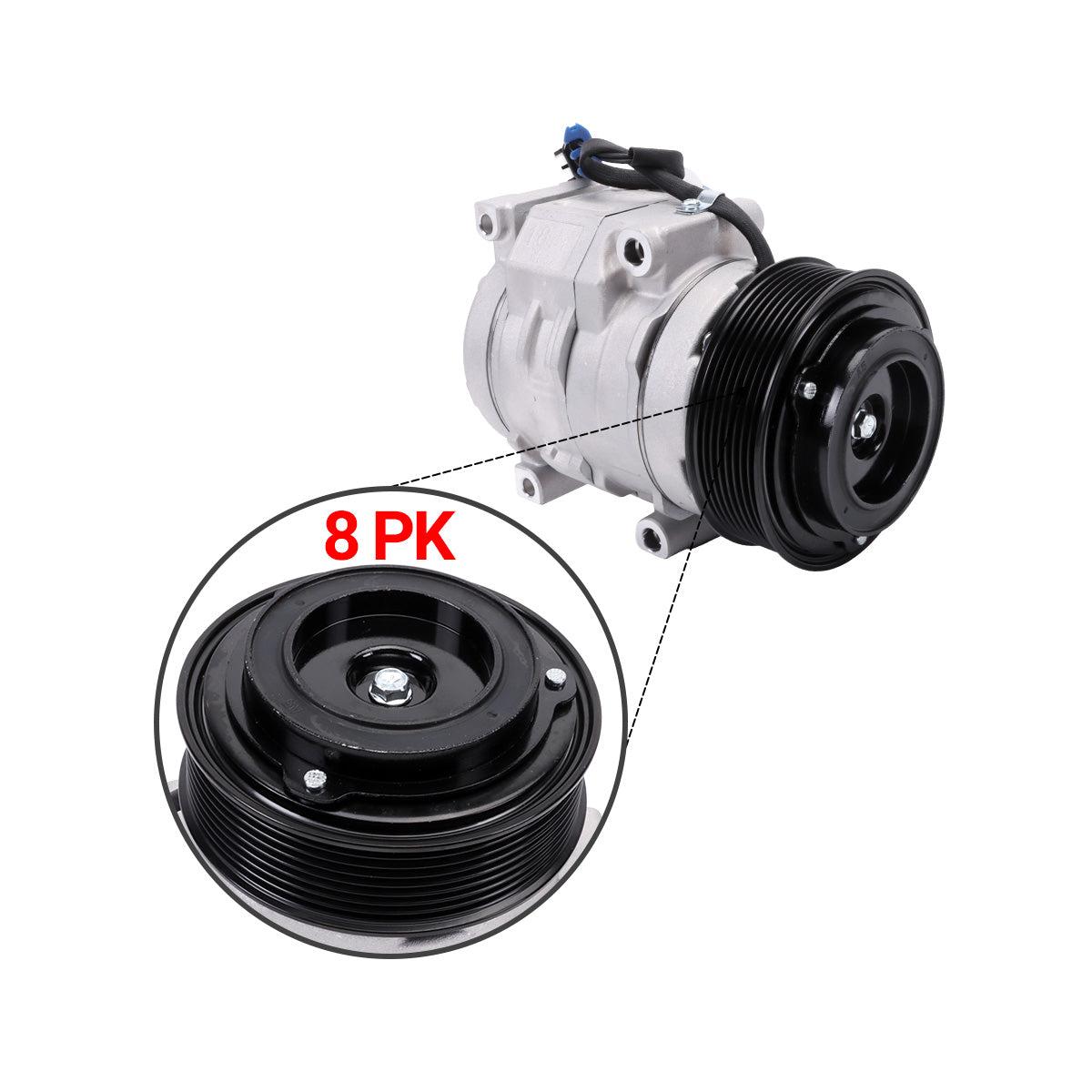 A/C Compressor 8PK 12V RE326205 SE502745 for John Deere Skid Steer Loader 318E 319E - Detail