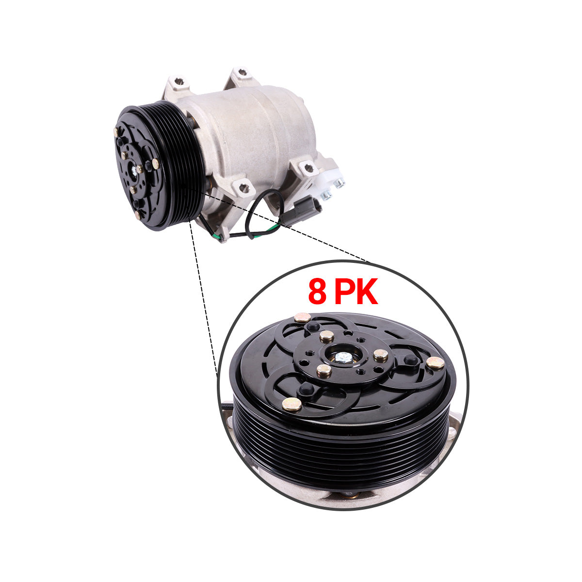 Klimakompressor 8PK 24V FYA00003547 für John Deere 130G 160GLC 180GLC Bagger – Detail