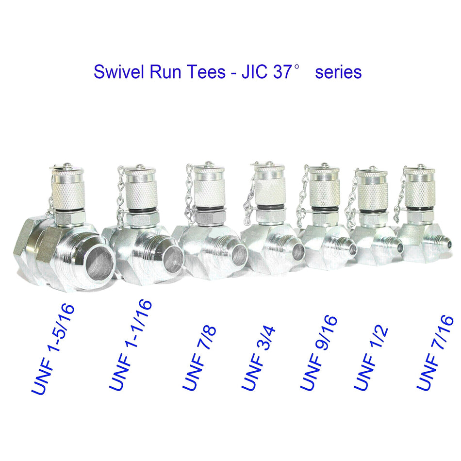 JIC37° Series 7-Pack Hydraulic Swivel Run Tees JIC37 ORFS Tester Tee Coupling Set for Excavator Construction Machinery Hydraulic System - Sinocmp