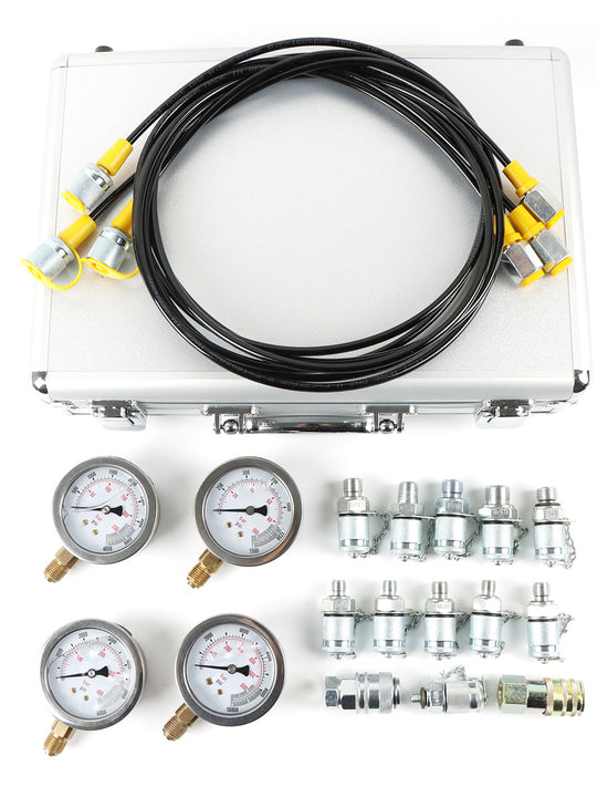 SINOCMP Hydraulic Pressure Test Kit 100/250/400/600 Bar 13 Couplings 4 Gauges for Construction Machinery