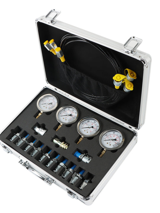 SINOCMP Hydraulic Pressure Test Kit 100/250/400/600 Bar 13 Couplings 4 Gauges for Construction Machinery