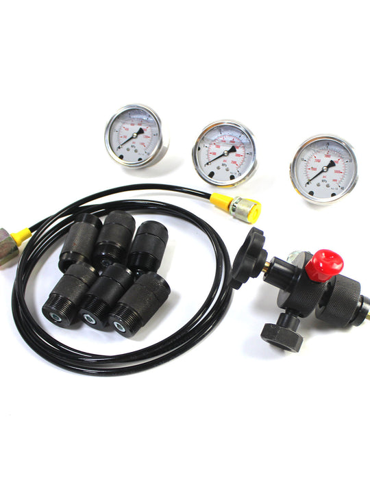 3 Gauges 7 Couplings and 1 Gas Hose Hydraulic Nitrogen Accumulator Charging System Hydraulic Pressure Gauge Test Kit