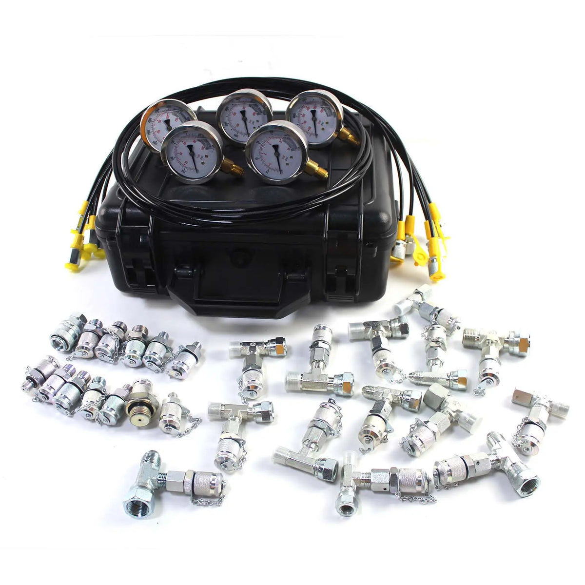 AilemeNova Hydraulic Pressure Test Kit, 5 Gauges (10/100/250/400/600bar) 60mpa 13 Test Couplings 14 Tee Connectors 5 Test Hoses w/Sturdy Portable Carrying Case for Excavator Construction Machinery in Kenya | Gauges