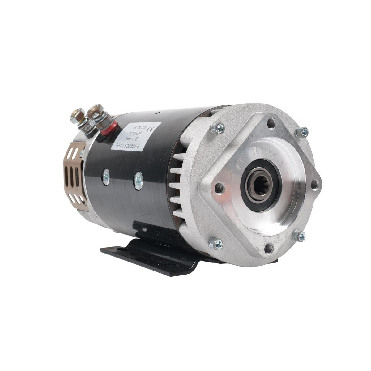 Side View of Pump Drive Motor 105387GT 105387 24V DC for Genie GR-12 GR-15 GR-20 QS-12 QS-15 TMZ-50/30