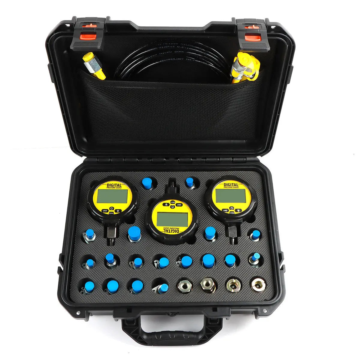 SINOCMP Digital Hydraulic Pressure Test Kit 70Mpa*2Gauge 16Mpa*1Gauge