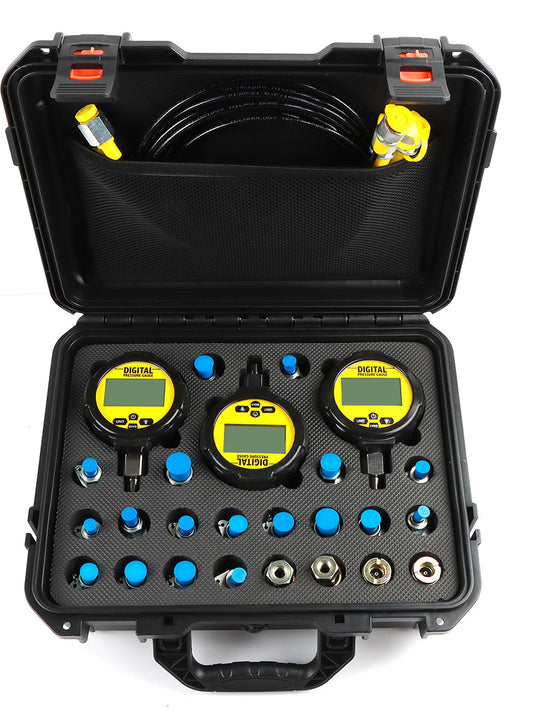 SINOCMP Digital Hydraulic Pressure Test Kit 70Mpa*2Gauge 16Mpa*1Gauge 22 Test Couplings 3 Test Hoses for Caterpillar John Deere Excavator Construction Machinery