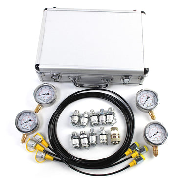4 Gauges 3 Test Hoses 100/250/400/600 Bar 10 Couplings 1 Aluminum Case Hydraulic Pressure Test Kit for Construction Machinery
