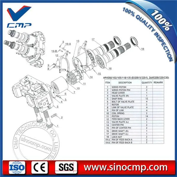 Ersatzteile für Hydraulikpumpe HPV102 HPVO102 für Hitachi-Bagger