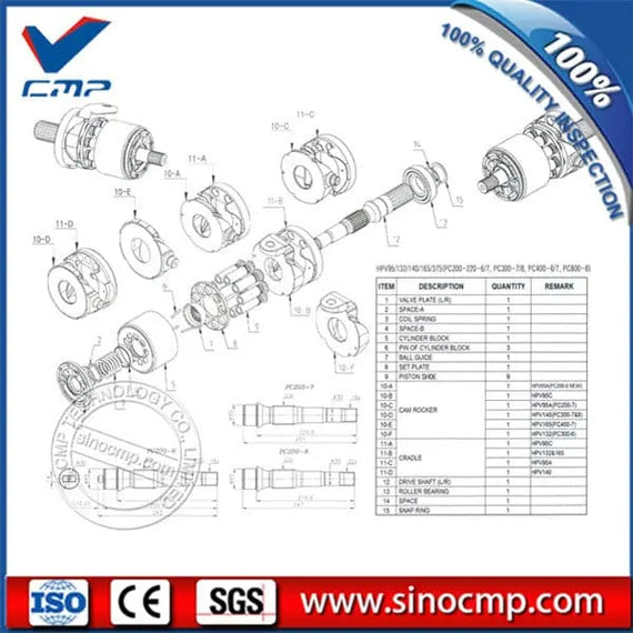 Teile der Hydraulikpumpe HPV165 für Komatsu PC400-7 PC400-8 PC450-7 PC450-8